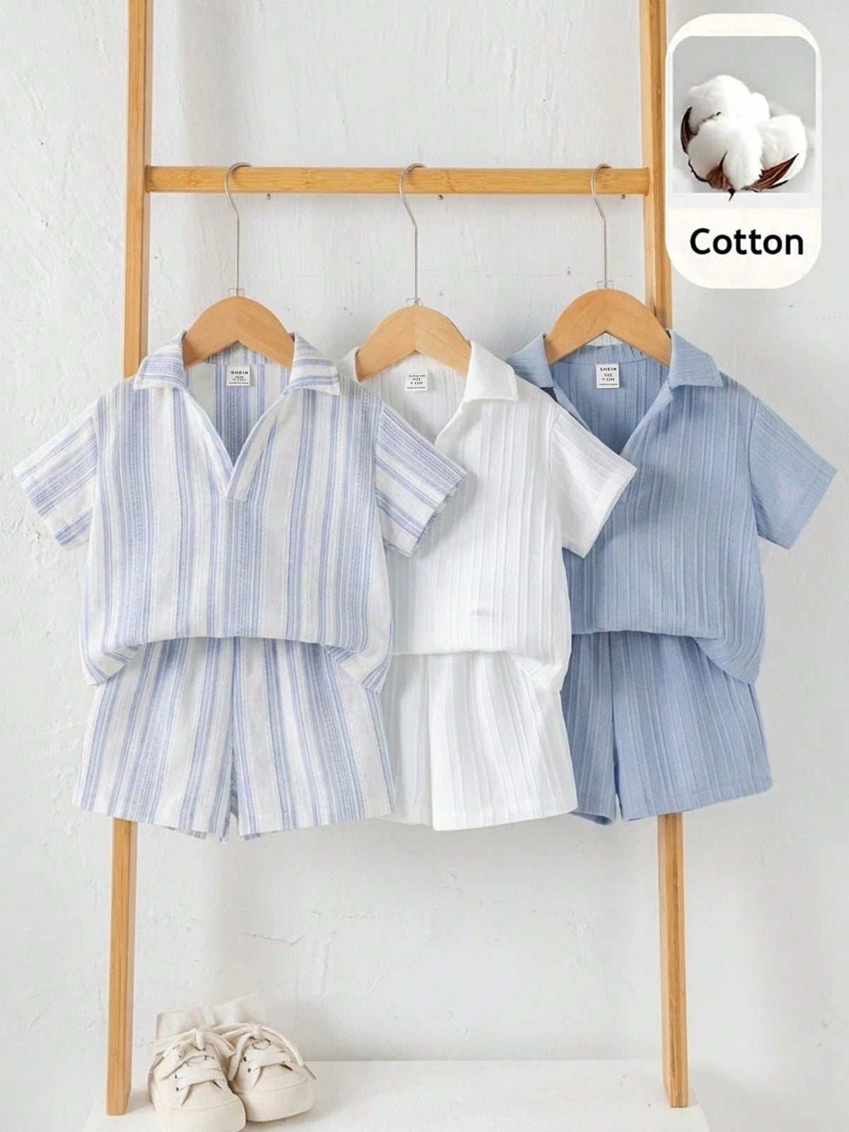6pcs Boys Striped Cotton Polo Shirt & Shorts Set - Periwinkle | 21 ...