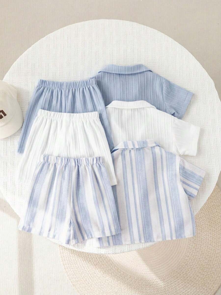 6pcs Boys Striped Cotton Polo Shirt & Shorts Set - Periwinkle | 21 ...