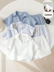 6pcs Boys Striped Cotton Polo Shirt & Shorts Set - Periwinkle | 21 ...