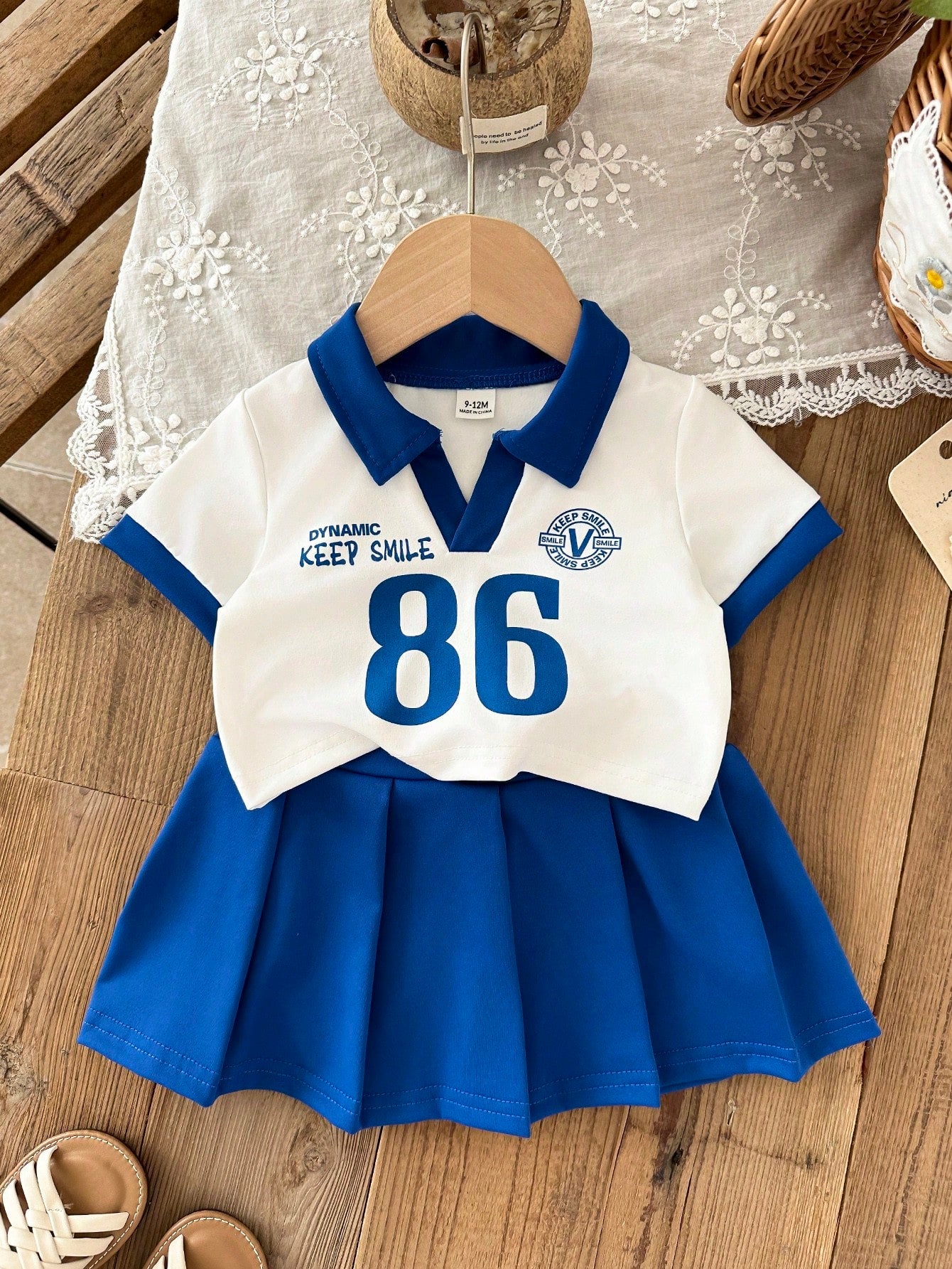 2pcs Girls Varsity Polo Top & Pleated Skirt Set - Cobalt | 21 Centu...