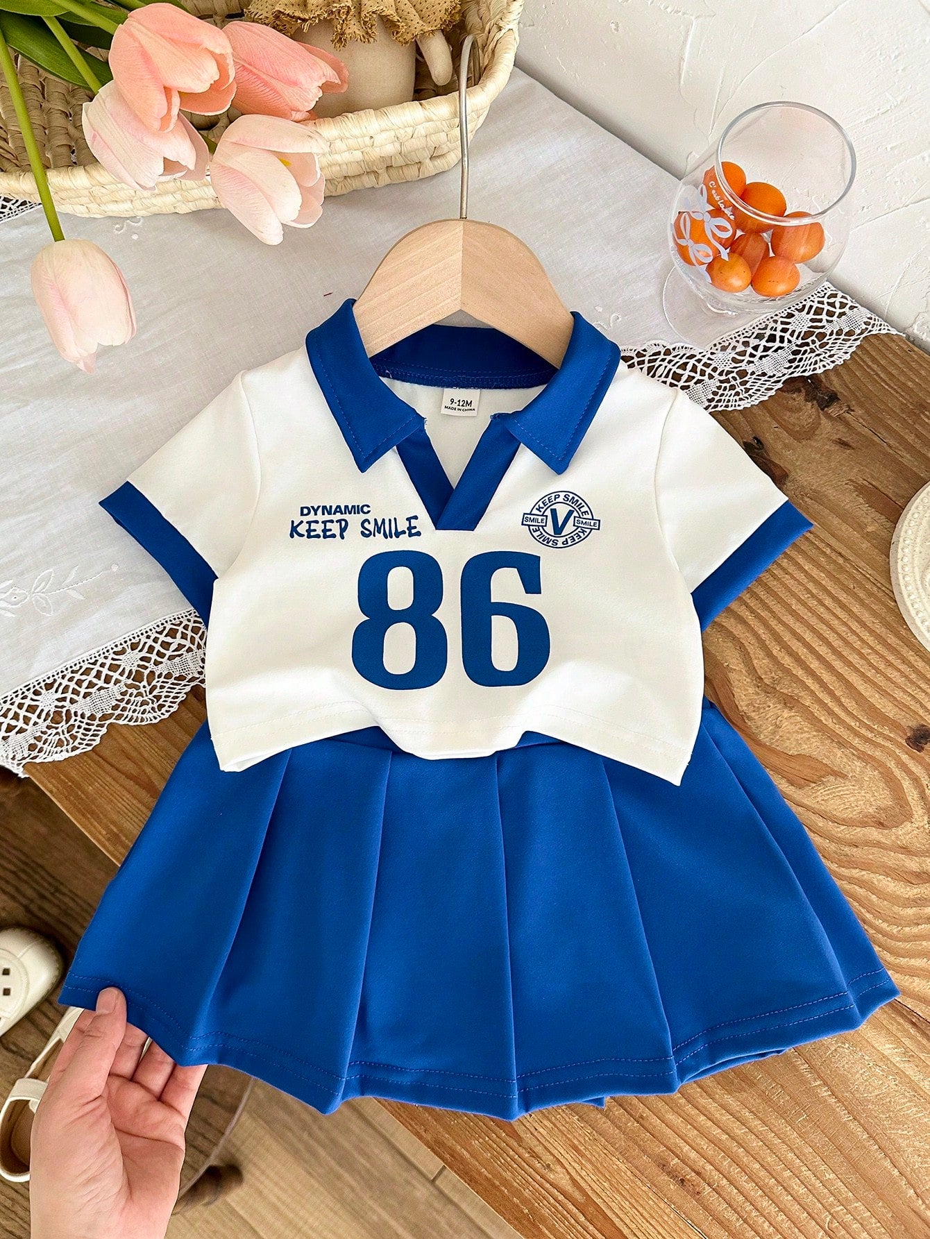 2pcs Girls Varsity Polo Top & Pleated Skirt Set - Cobalt | 21 Centu...