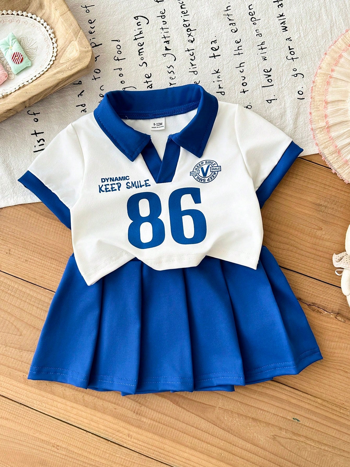 2pcs Girls Varsity Polo Top & Pleated Skirt Set - Cobalt | 21 Centu...