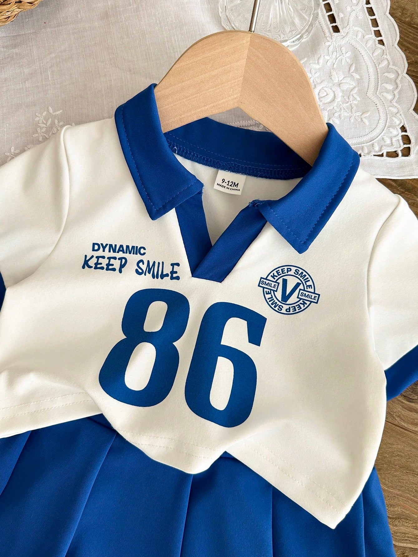 2pcs Girls Varsity Polo Top & Pleated Skirt Set - Cobalt | 21 Centu...