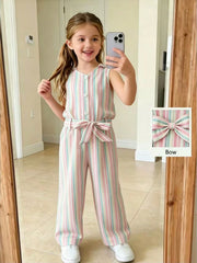 Girls Belted Denim-Look Jumpsuit - Ivory