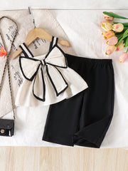 2pcs Girls Bow-Front Peplum Cami & Wide-Leg Pants Set - Ecru | 21 C...