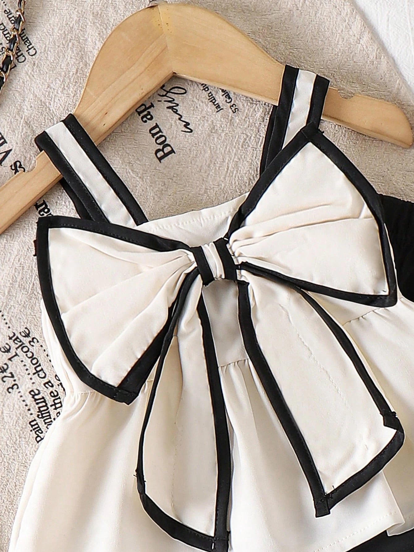 2pcs Girls Bow-Front Peplum Cami & Wide-Leg Pants Set - Ecru | 21 C...