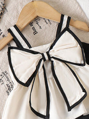 2pcs Girls Bow-Front Peplum Cami & Wide-Leg Pants Set - Ecru | 21 C...