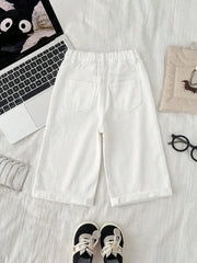 Boys Wide-Leg Cuffed Denim Bermuda Shorts - Ivory | 21 Century Kids
