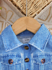 Girls Safari Animal Print Belted Denim Romper - Cerulean | 21 Centu...
