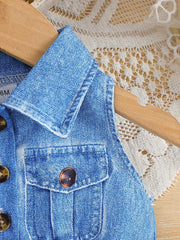 Girls Safari Animal Print Belted Denim Romper - Cerulean | 21 Centu...