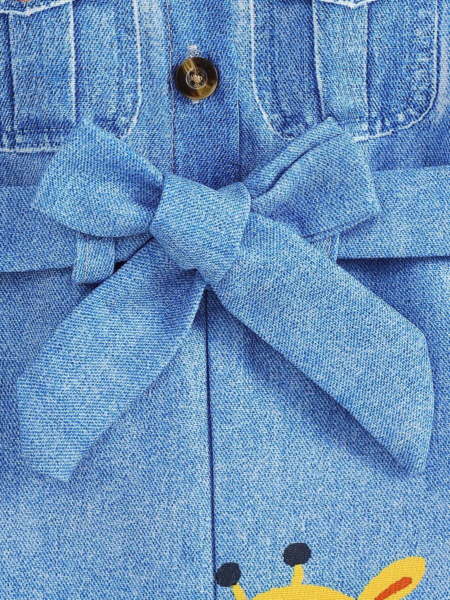 Girls Safari Animal Print Belted Denim Romper - Cerulean | 21 Centu...