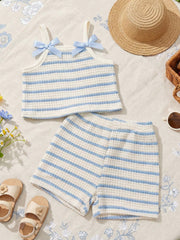 Girls Striped Knit Camisole & Shorts Set - Ivory