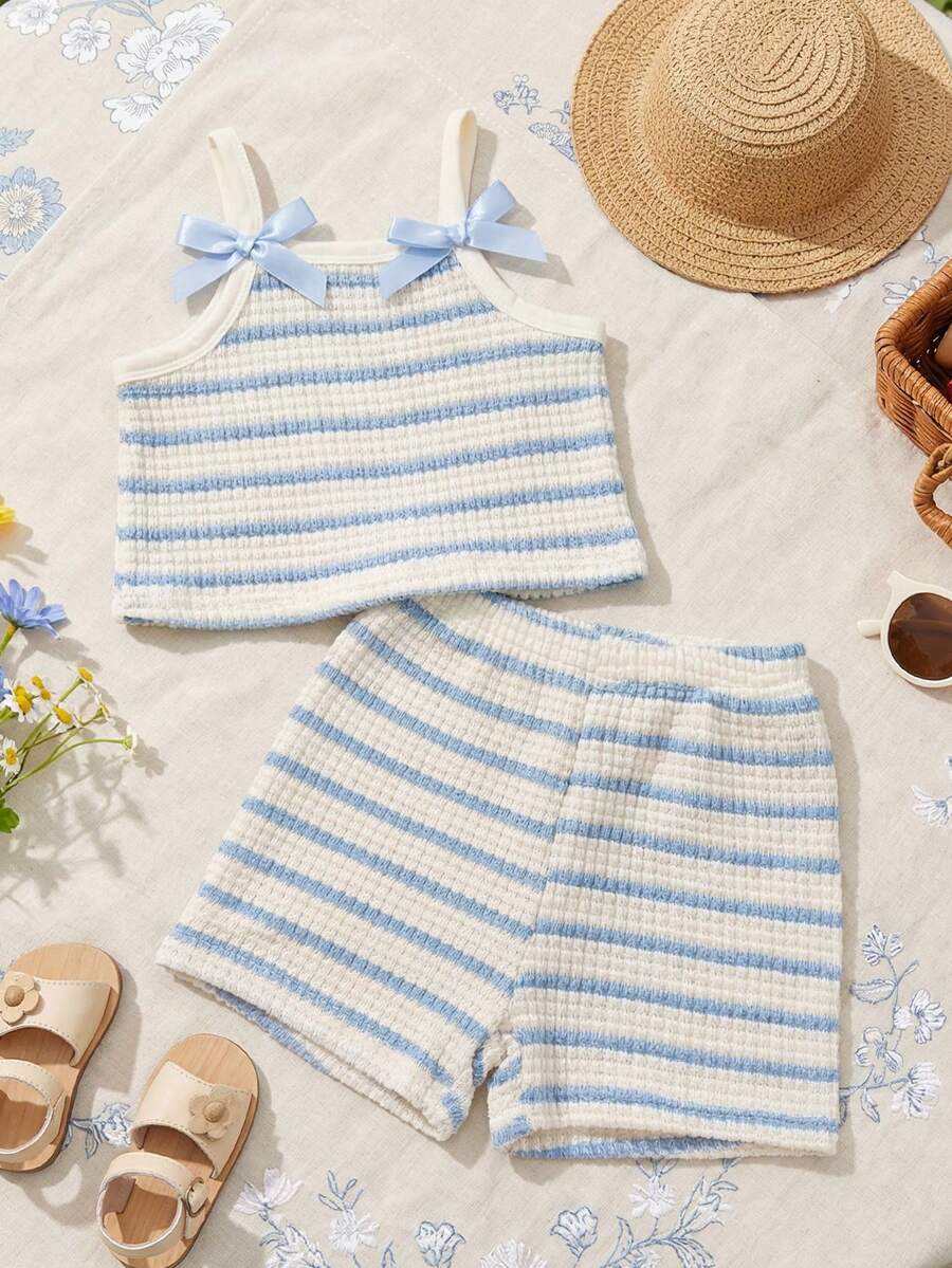 Girls Striped Knit Camisole & Shorts Set - Ivory
