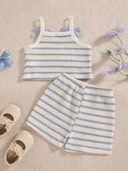 Girls Striped Knit Camisole & Shorts Set - Ivory