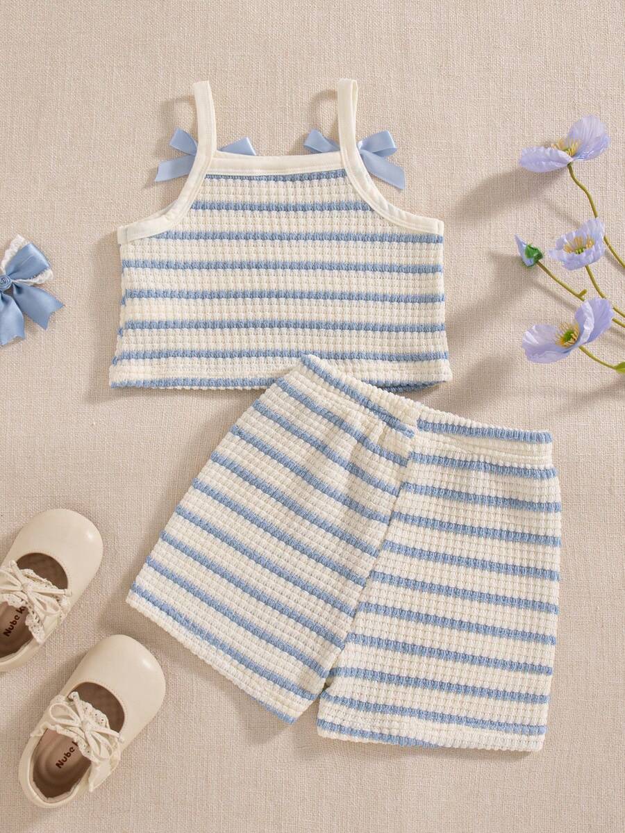 Girls Striped Knit Camisole & Shorts Set - Ivory