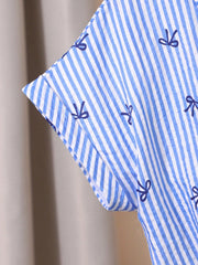 2pcs Big Girls Bow Print Stripe Tie-Front Shirt & Wide-Leg Pants - ...