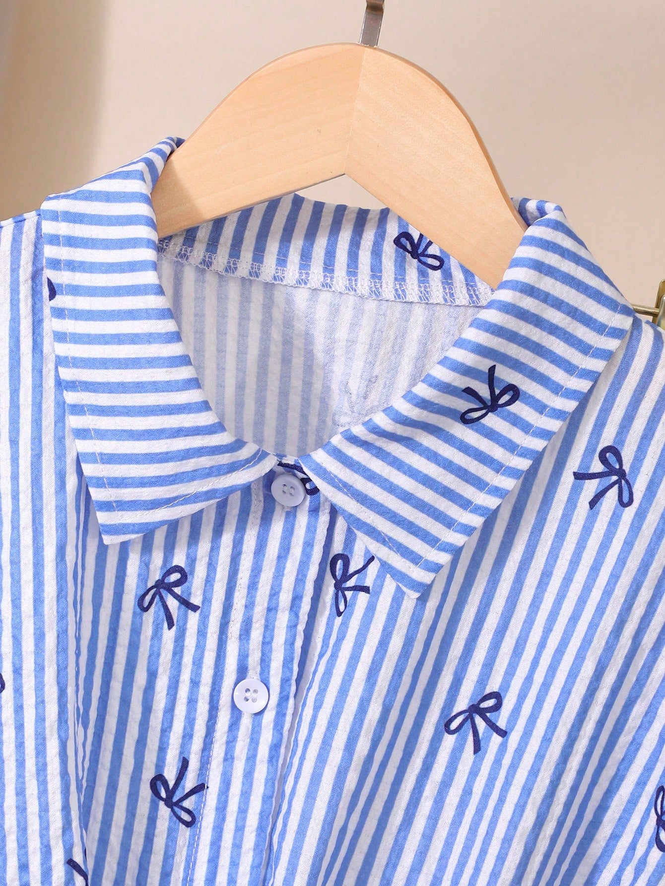 2pcs Big Girls Bow Print Stripe Tie-Front Shirt & Wide-Leg Pants - ...