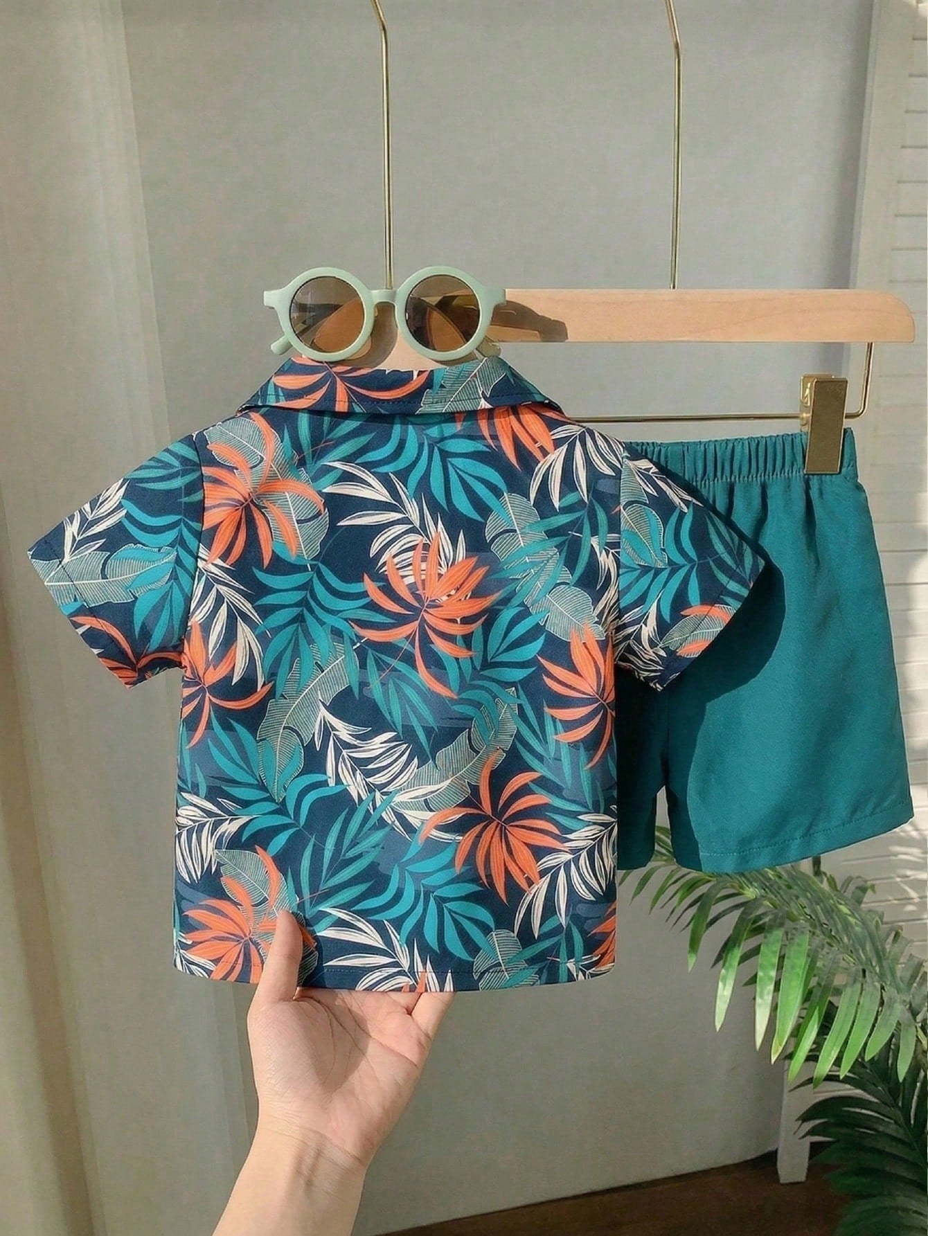 2pcs Boys Tropical Leaf Print Resort Shirt & Shorts Set - Midnight ...
