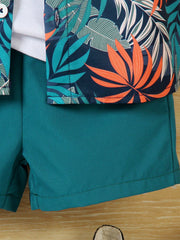 2pcs Boys Tropical Leaf Print Resort Shirt & Shorts Set - Midnight ...