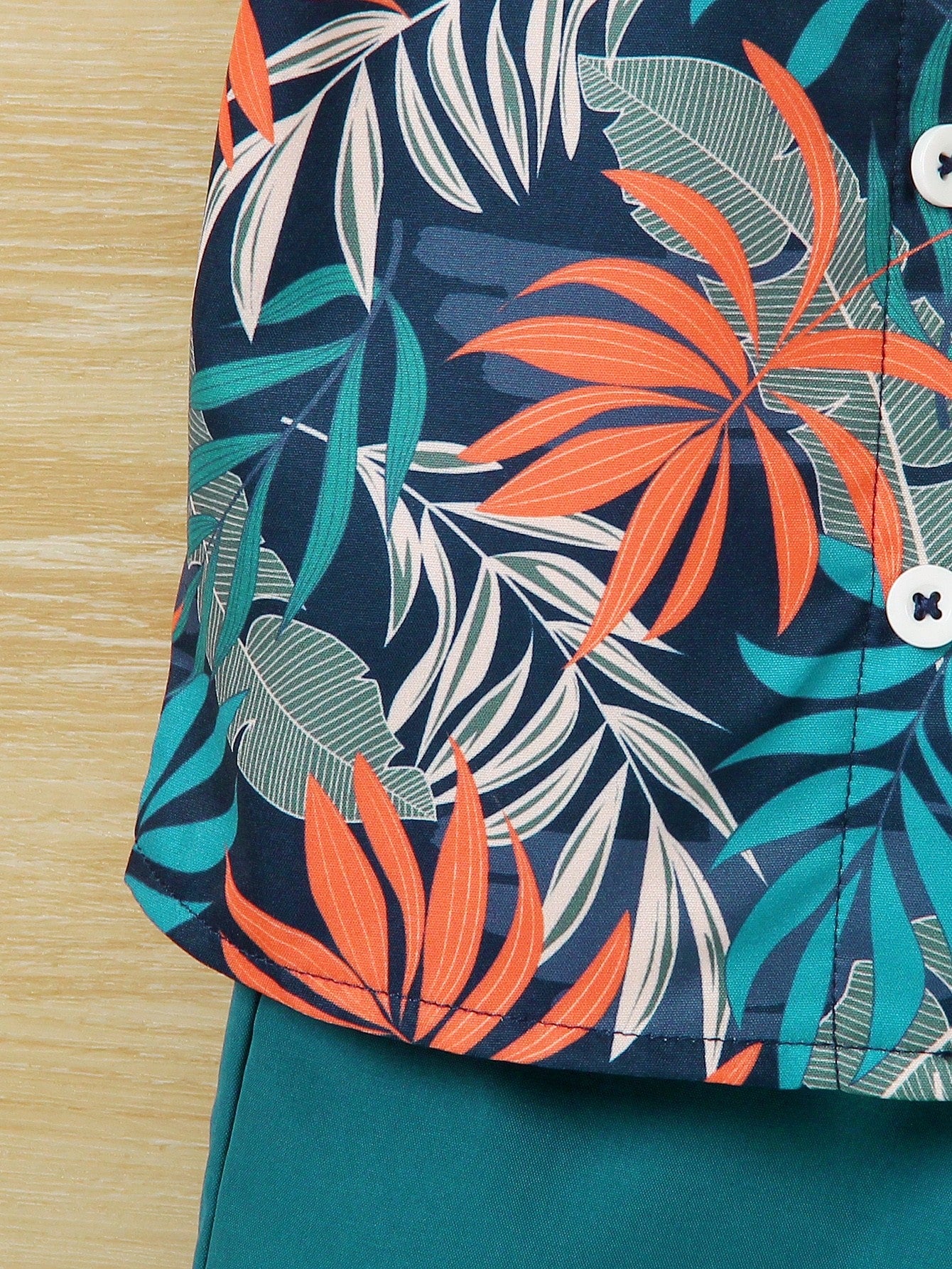 2pcs Boys Tropical Leaf Print Resort Shirt & Shorts Set - Midnight ...