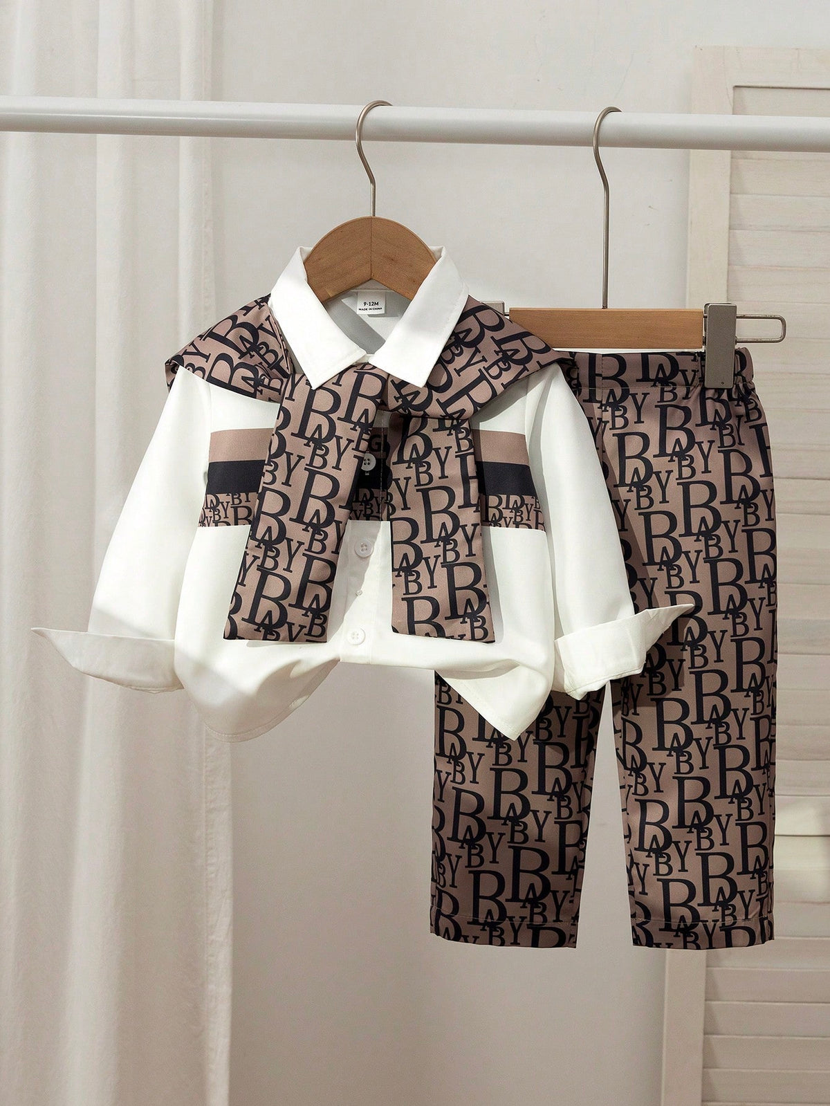 2pcs Boys Letter Print Shirt & Trousers Set - Ivory | 21 Century Kids