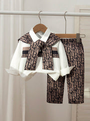 2pcs Boys Letter Print Shirt & Trousers Set - Ivory | 21 Century Kids