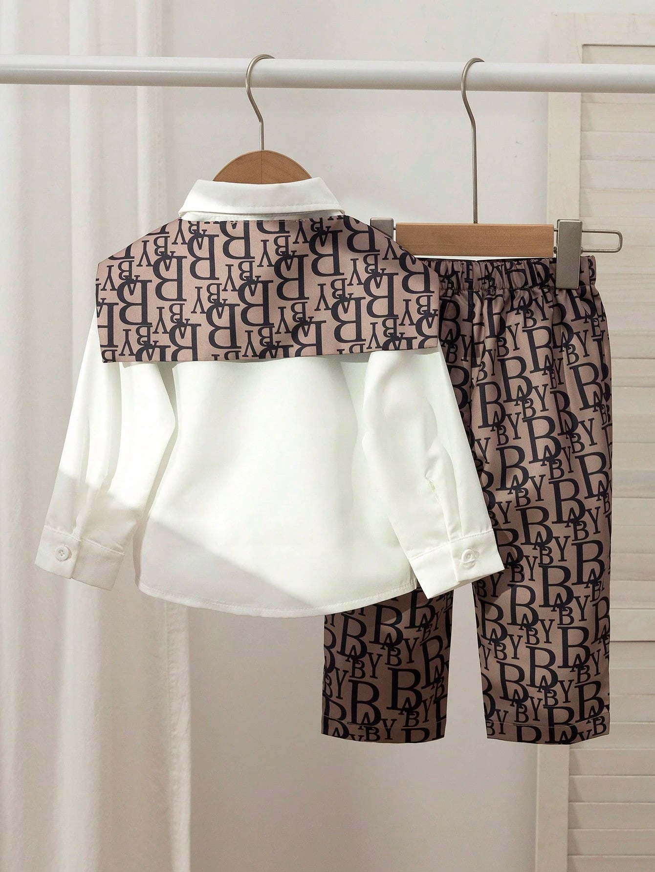 2pcs Boys Letter Print Shirt & Trousers Set - Ivory | 21 Century Kids