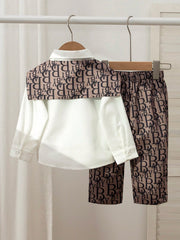 2pcs Boys Letter Print Shirt & Trousers Set - Ivory | 21 Century Kids