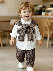 2pcs Boys Letter Print Shirt & Trousers Set - Ivory | 21 Century Kids