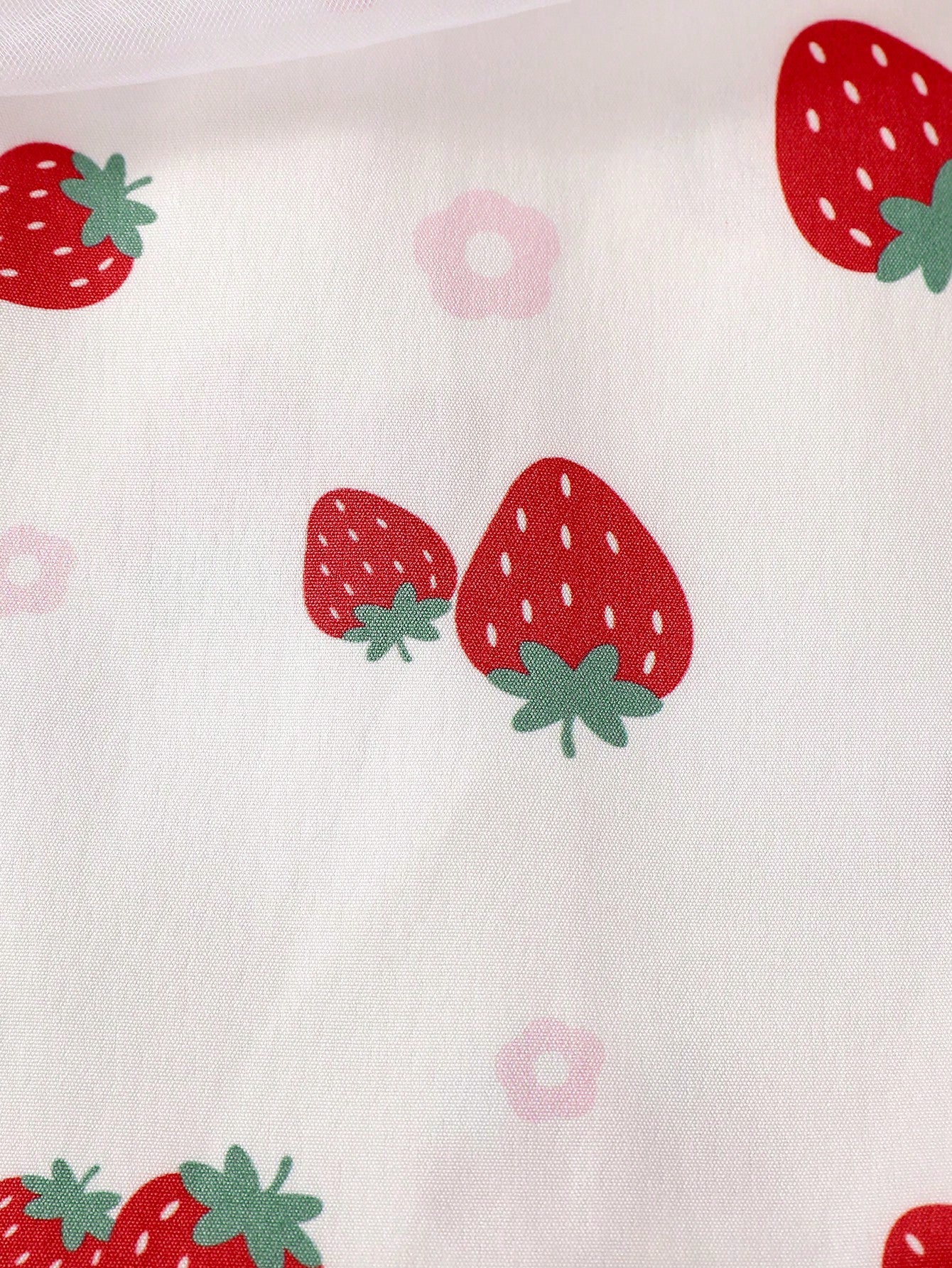 2pcs Girls Strawberry Print Tulle & Bow Strap Sundress Set - Scarle...