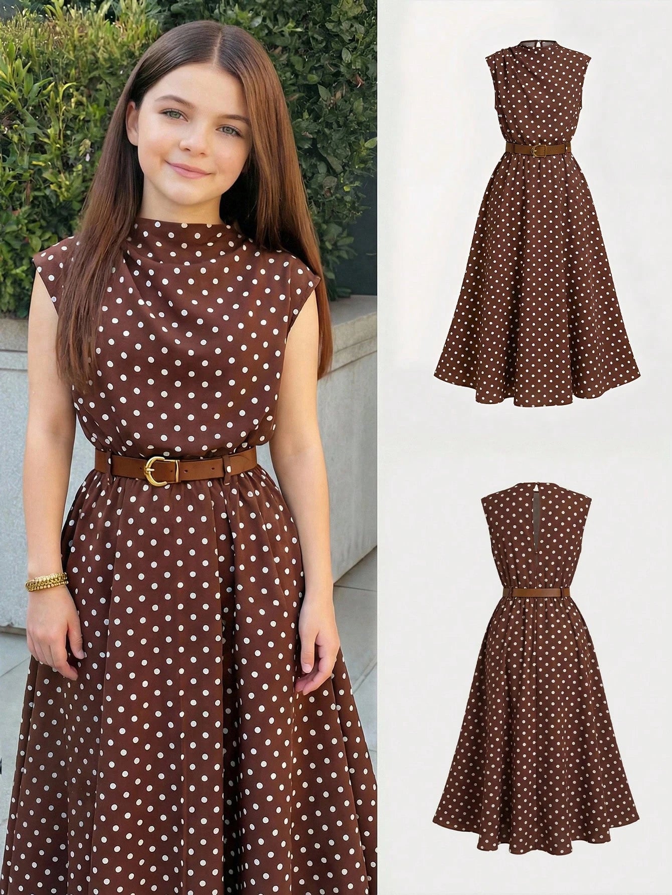 Big Girls Polka Dot A-Line Midi Dress - Wenge | 21 Century Kids