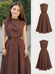 Big Girls Polka Dot A-Line Midi Dress - Wenge | 21 Century Kids