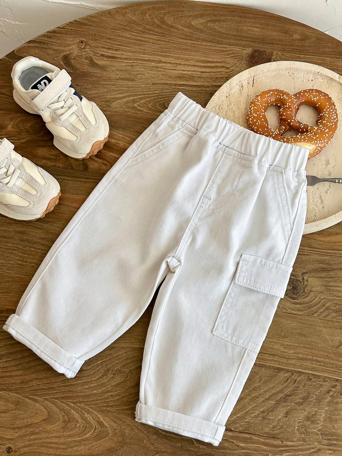 Boys Twill Cargo Pocket Tapered Trousers - Ecru | 21 Century Kids