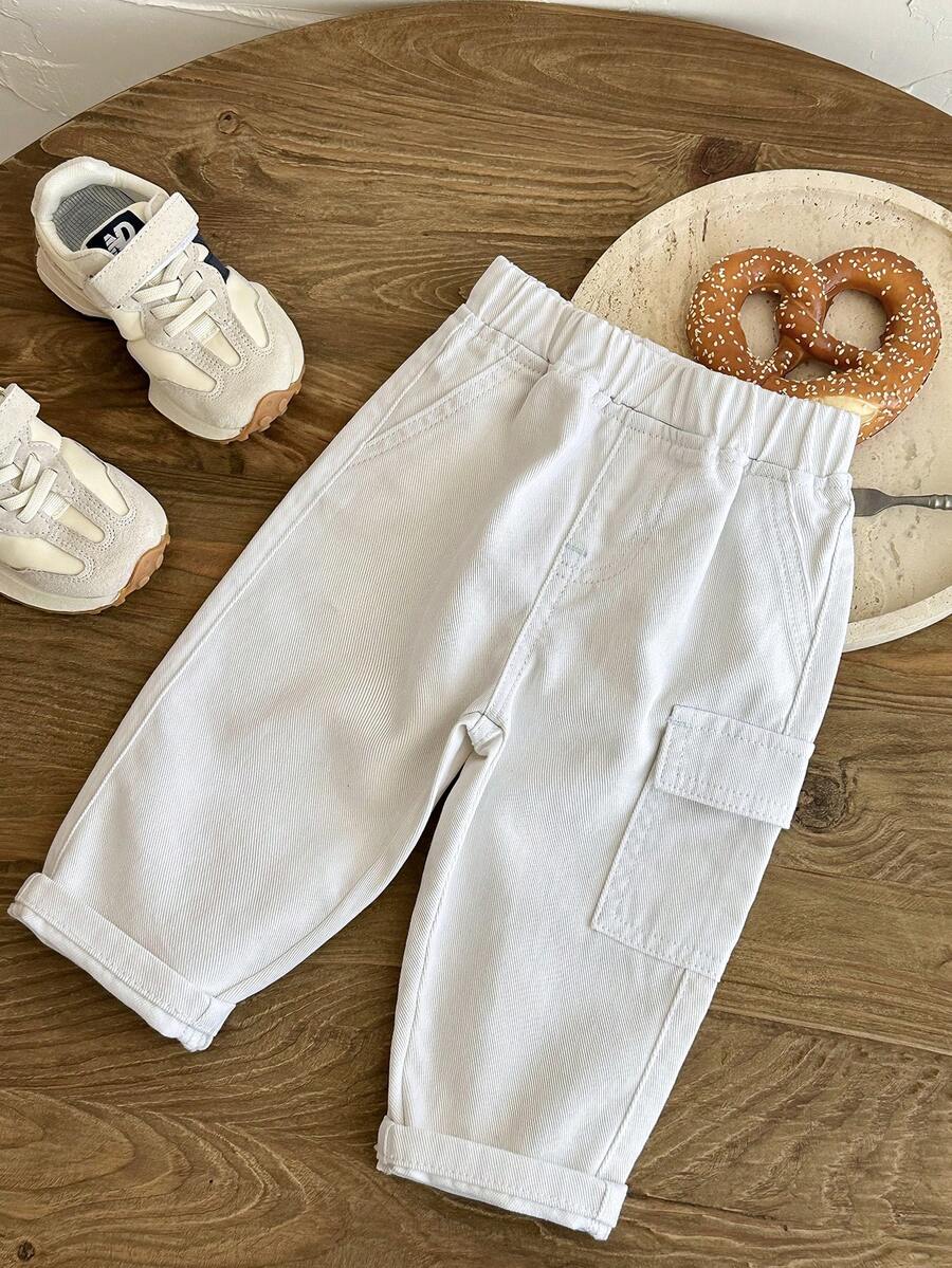 Boys Twill Cargo Pocket Tapered Trousers - Ecru | 21 Century Kids