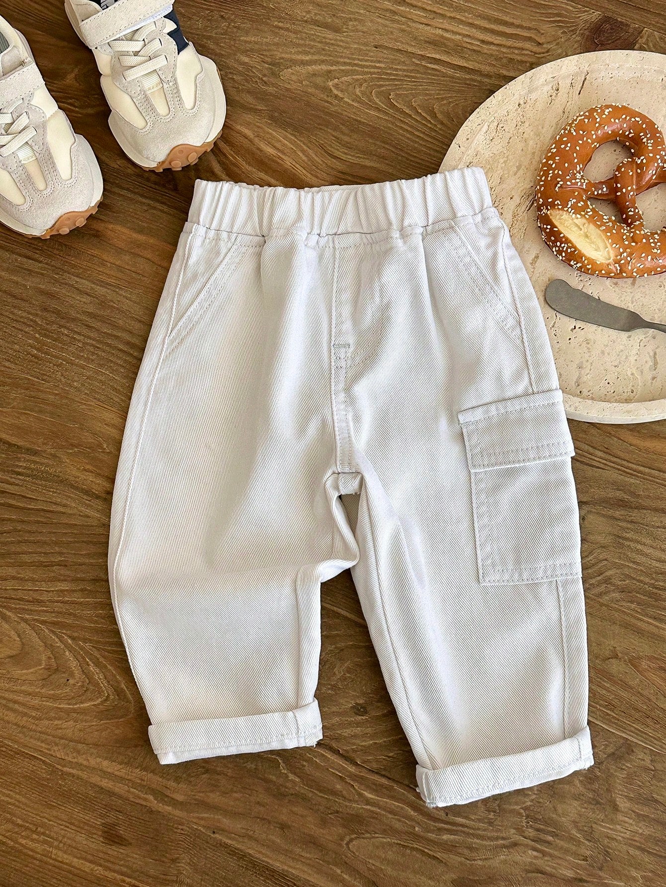 Boys Twill Cargo Pocket Tapered Trousers - Ecru | 21 Century Kids