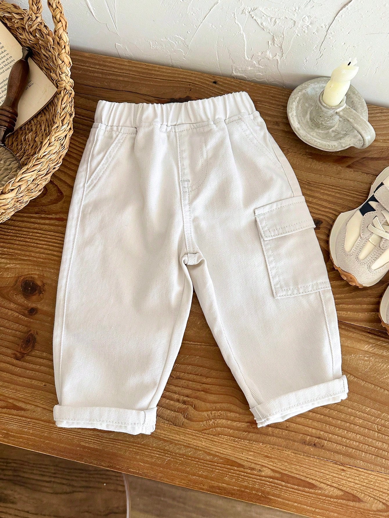 Boys Twill Cargo Pocket Tapered Trousers - Ecru | 21 Century Kids