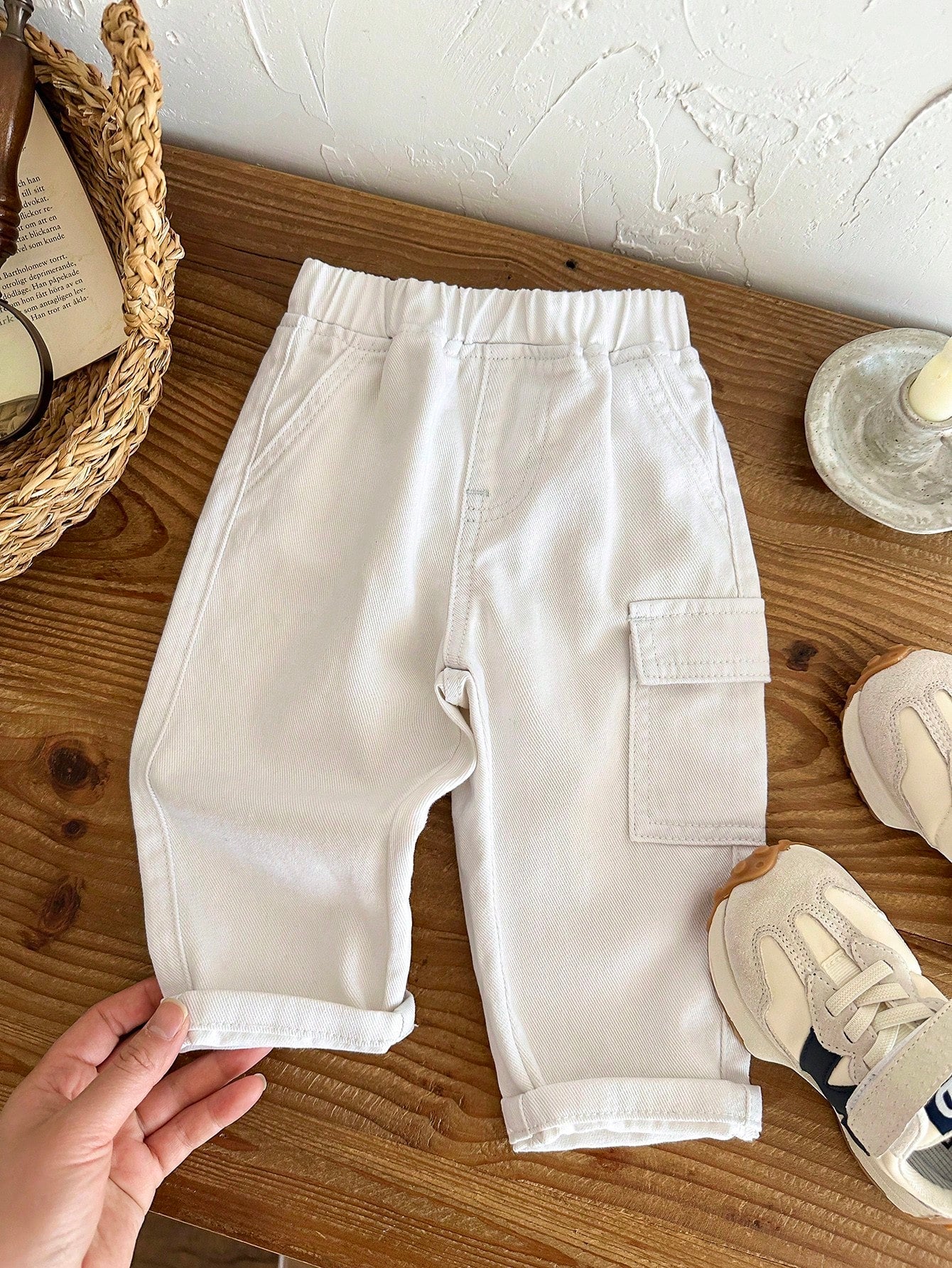 Boys Twill Cargo Pocket Tapered Trousers - Ecru | 21 Century Kids