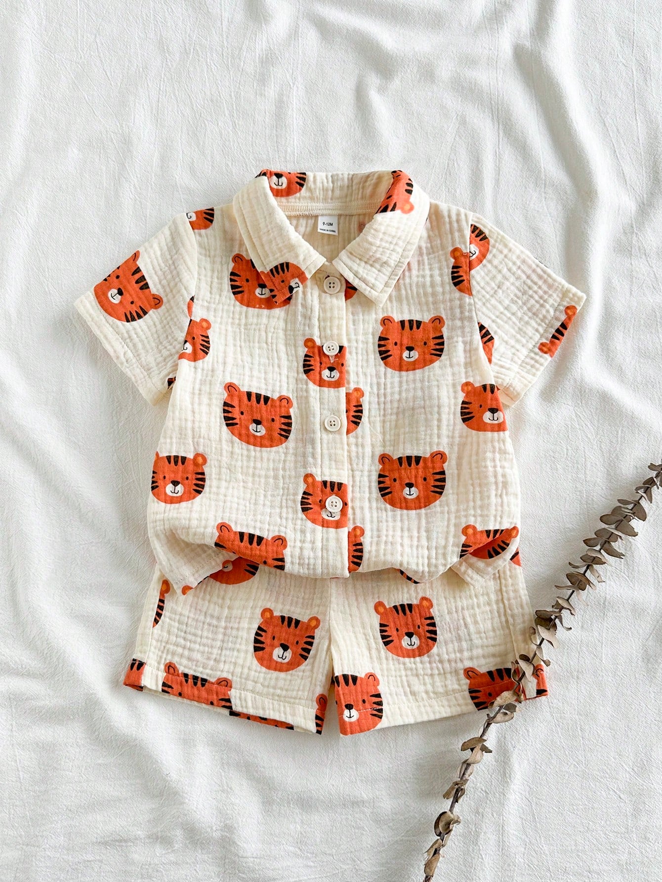 Baby Boys Tiger Print Collar Shirt & Shorts Set - Isabelline