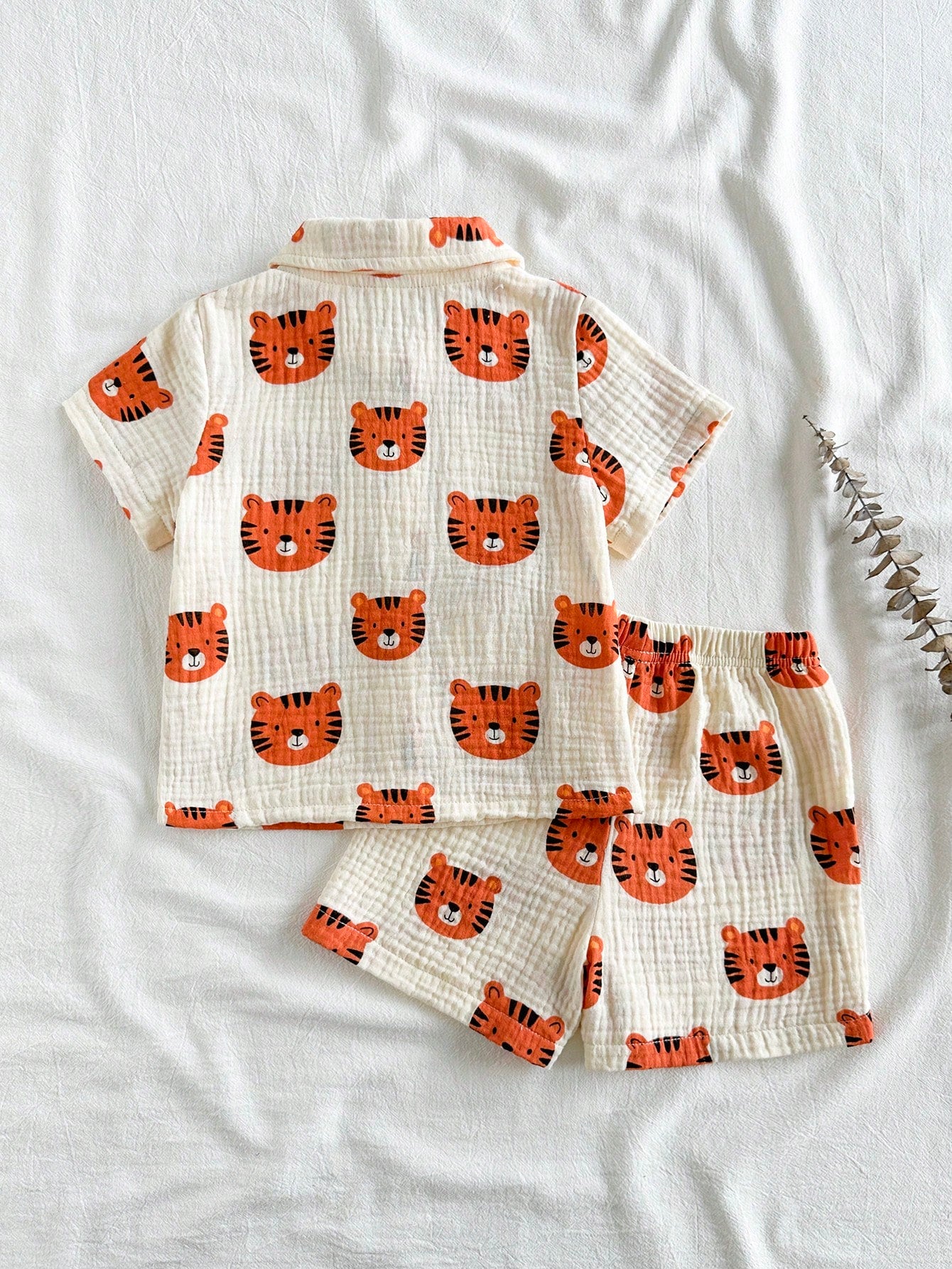 Baby Boys Tiger Print Collar Shirt & Shorts Set - Isabelline