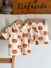 Baby Boys Tiger Print Collar Shirt & Shorts Set - Isabelline