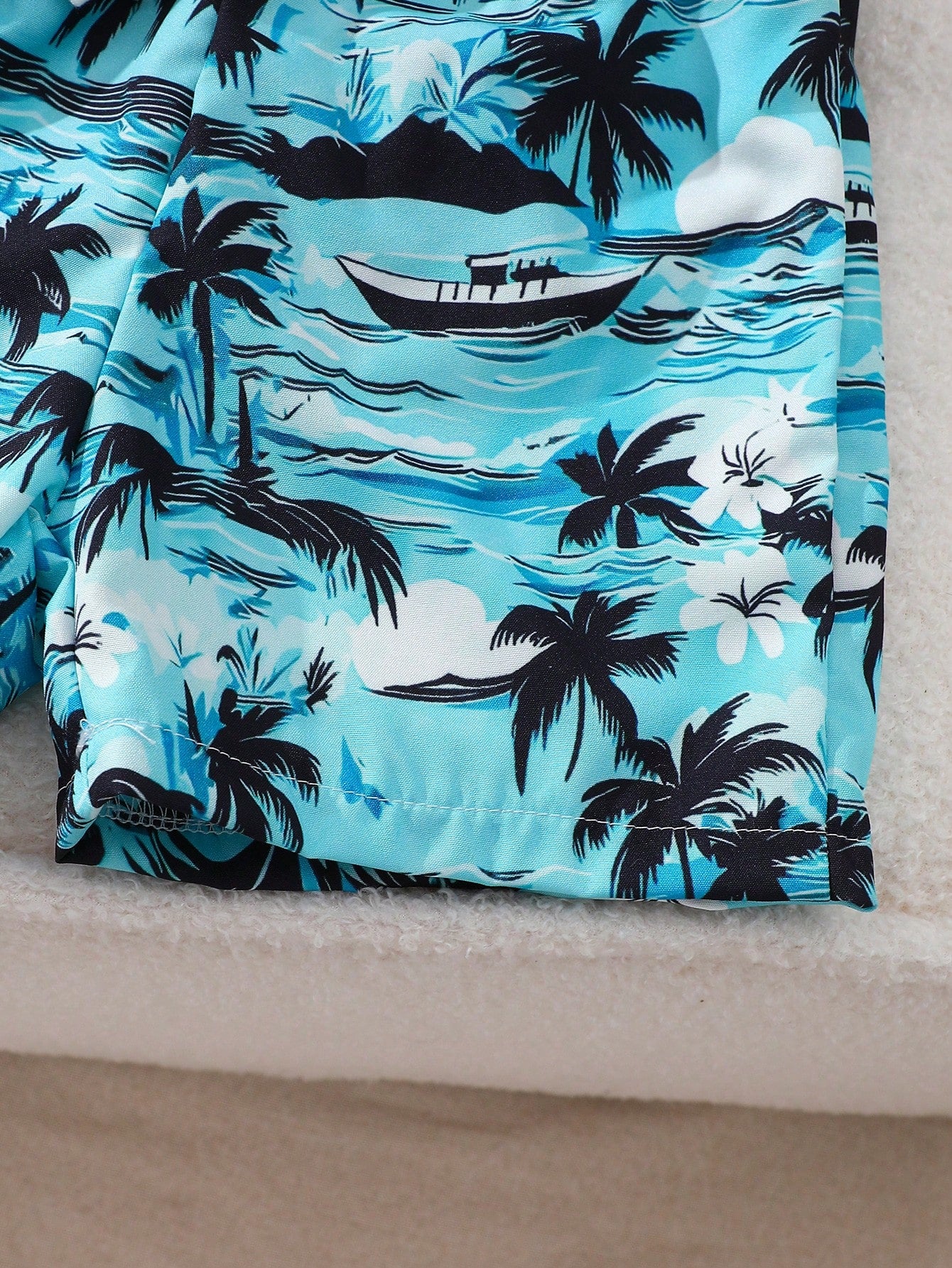 3pcs Boys Tropical Print Vest, Shorts & Bucket Hat Set - Cerulean
