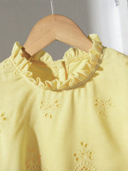 2pcs Big Girls Eyelet Embroidered Puff Sleeve Top & Skirt Set - But...