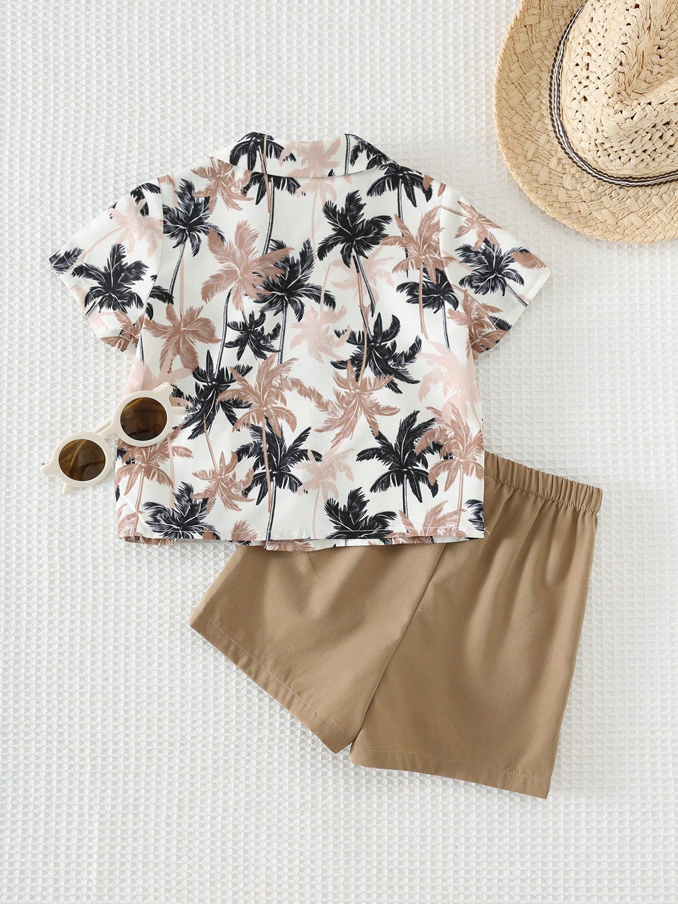 Boys Palm Print Resort Collar Shirt & Shorts - Isabelline