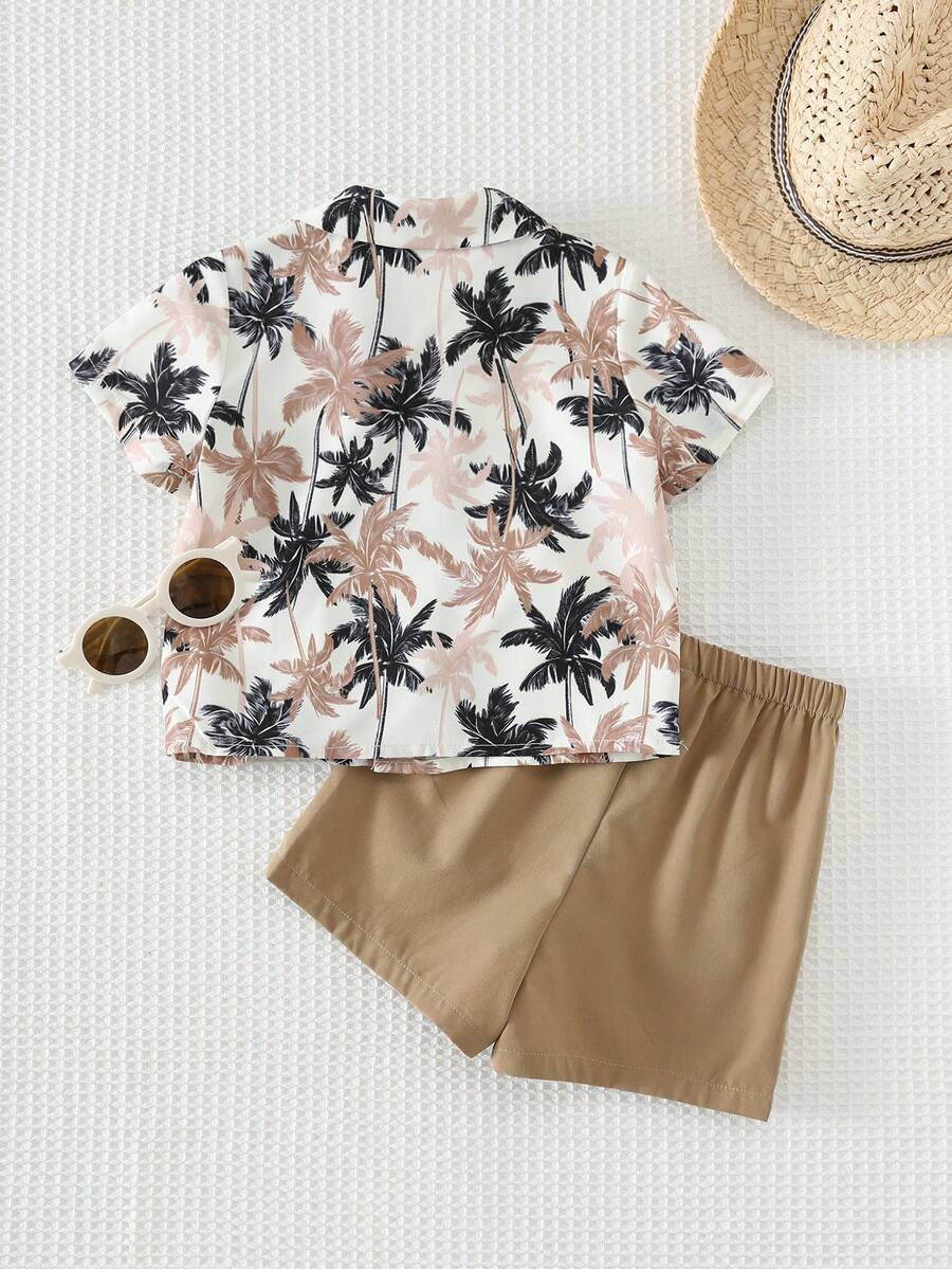 Boys Palm Print Resort Collar Shirt & Shorts - Isabelline