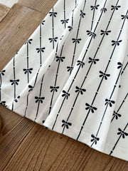 Girls Bow Print Halter Neck Flared A-Line Dress - Ivory