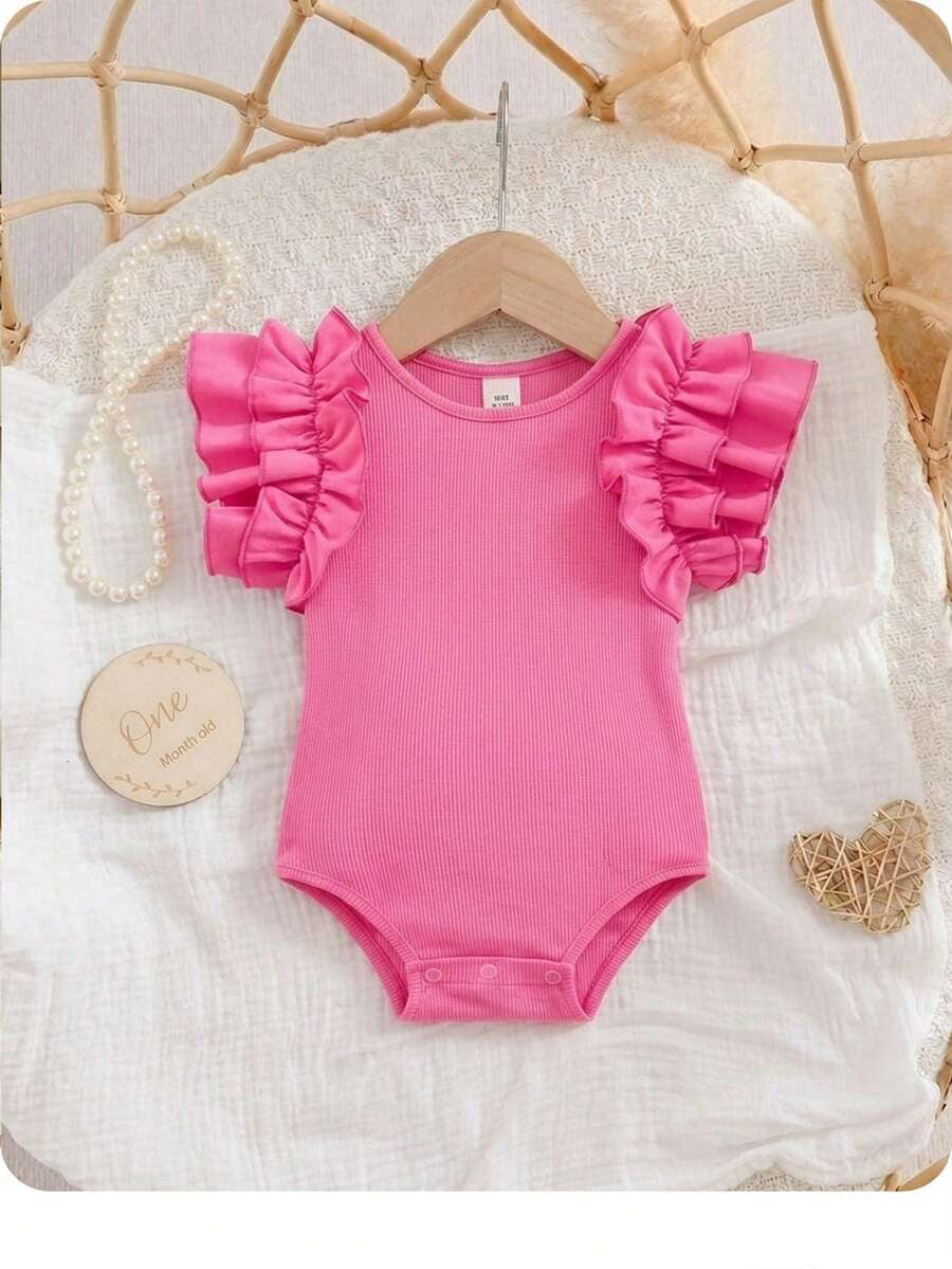 Baby Girls Tiered Ruffle Sleeve Ribbed Bodysuit - Fuchsia