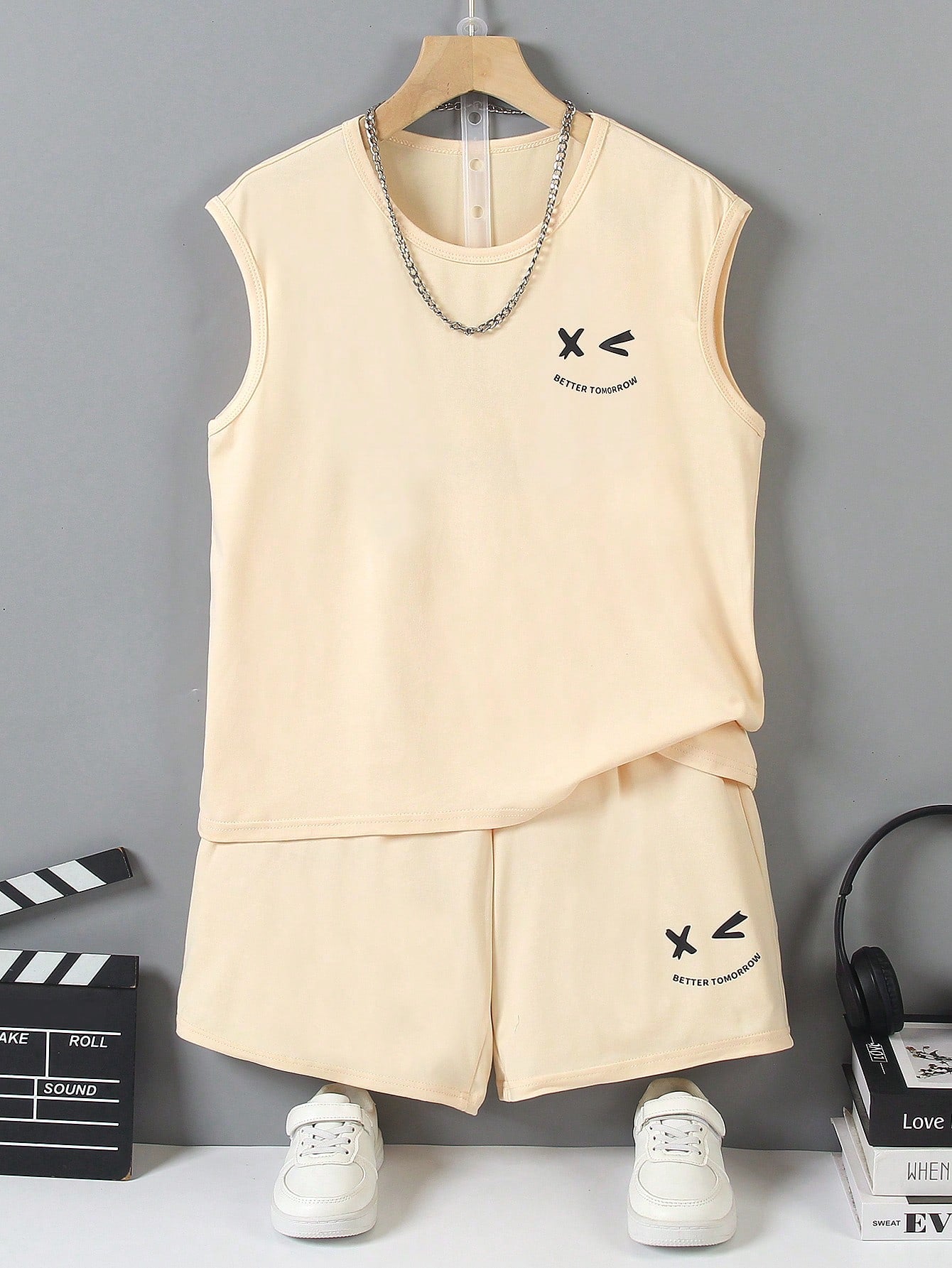 2pcs Big Boys Graphic Tank Top & Shorts Set - Buff | 21 Century Kids
