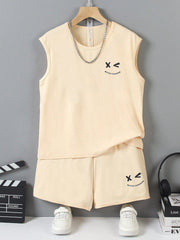 2pcs Big Boys Graphic Tank Top & Shorts Set - Buff | 21 Century Kids