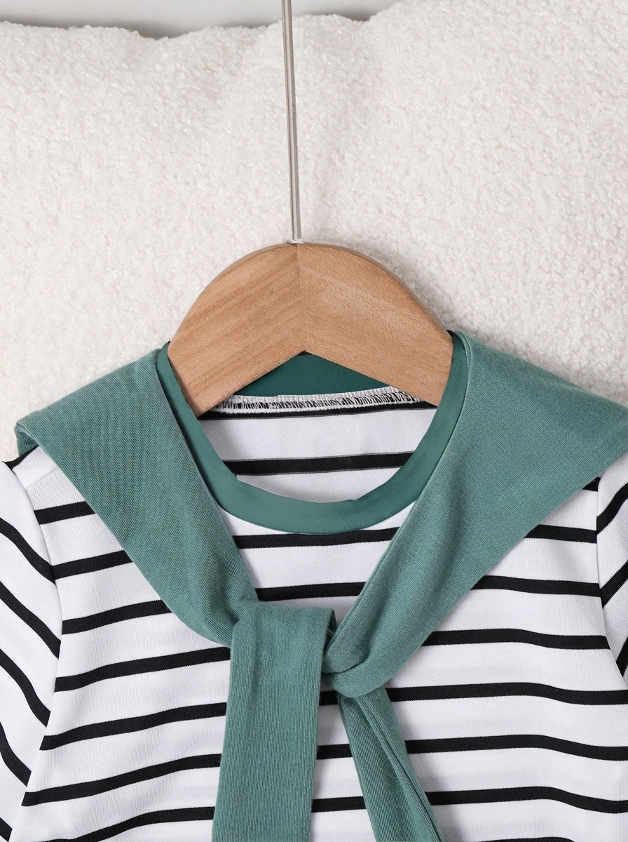 3pcs Unisex Stripe Sailor Collar Tee & Shorts Set - Isabelline