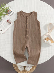 Boys Striped Linen-Blend Sleeveless Jumpsuit - Wenge